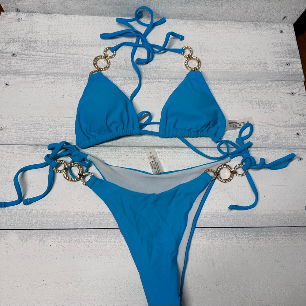Blue and Gold SHEIN Fashion Bikini NEVER WORN size M